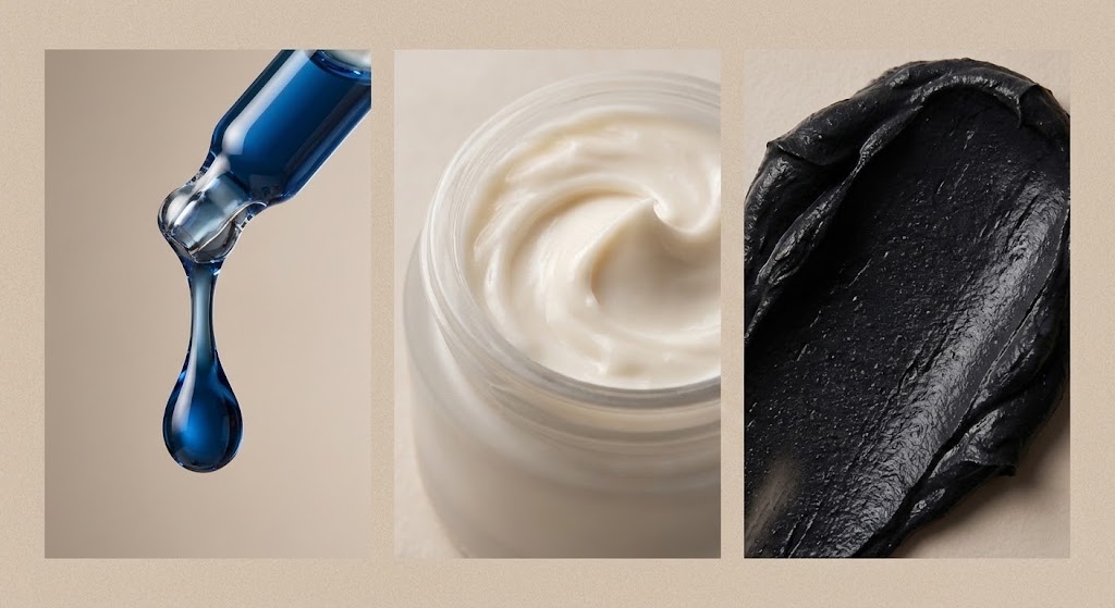 MARSEL KEI product textures showing the luxurious, silky consistency of our formulations